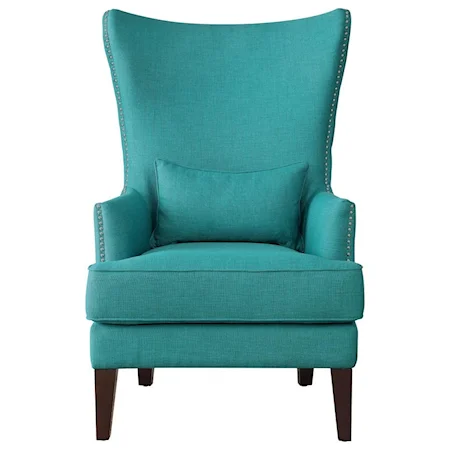 Transitional Wingback Accent Chair with Kidney Pillow